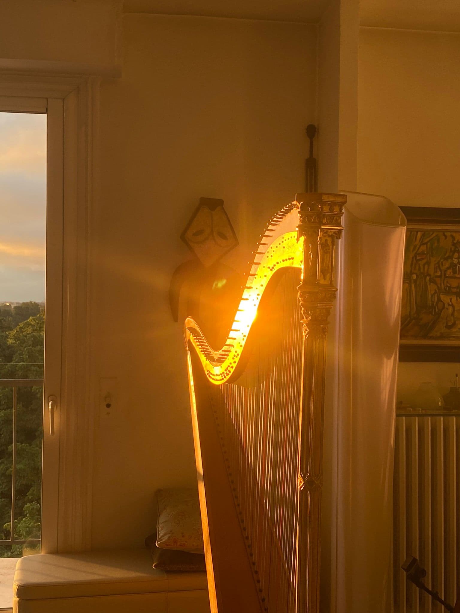 Alexandrina with harp at sunset