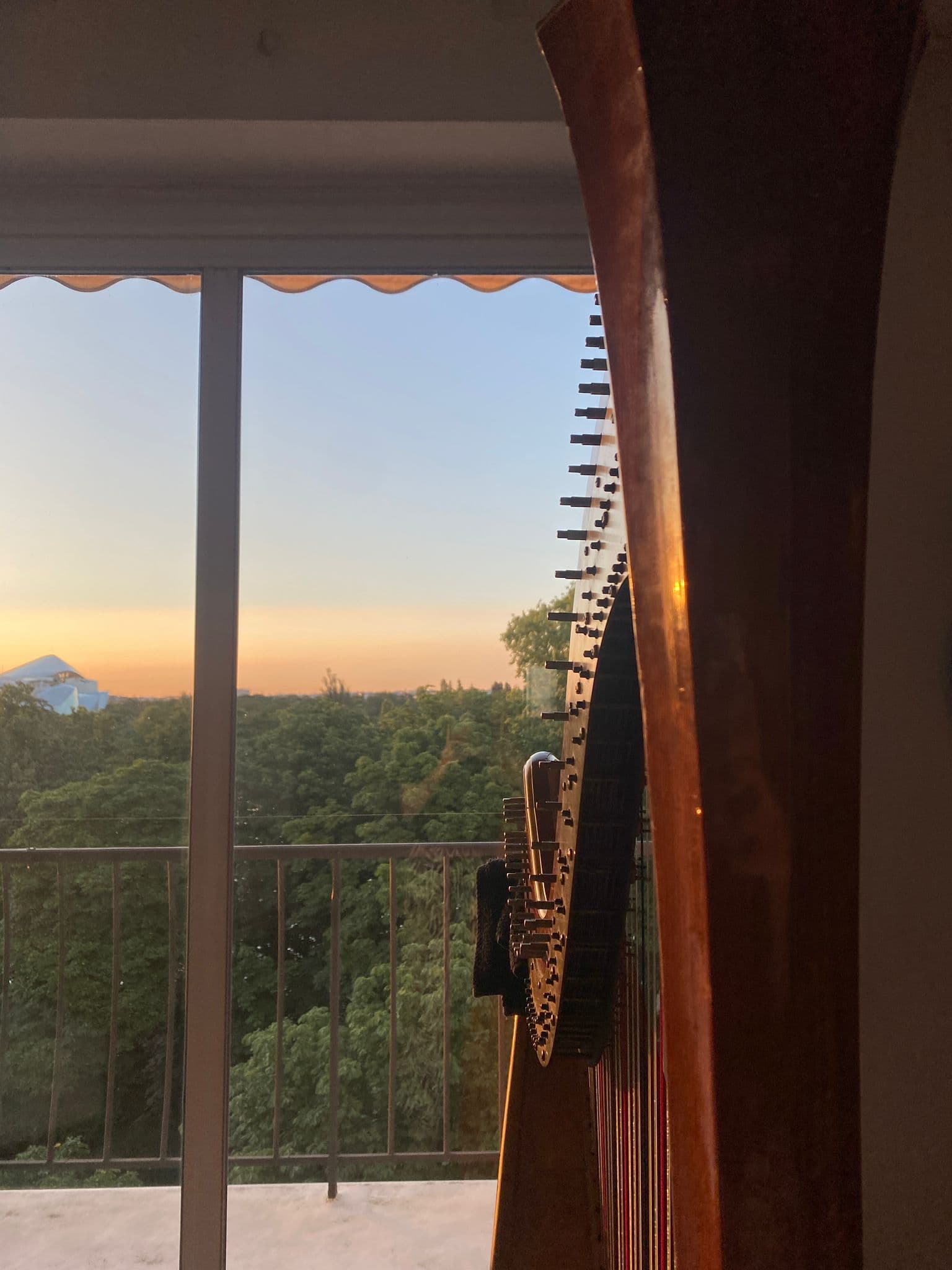 Alexandrina with harp and scenic view